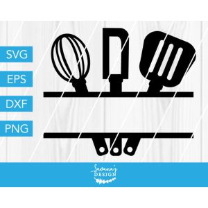 Kitchen Utensils Split Monogram Cut File