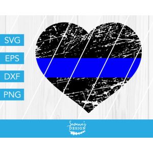 Thin Blue Line Distressed Heart Cut File