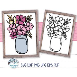 Flowers In Mason Jar Cut File