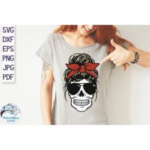 Messy Bun Skull Mom Bundle Cut File