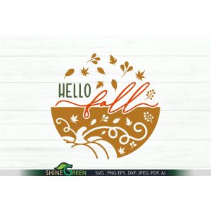 Hello Fall SVG Pumpkin Round Sign Cut File