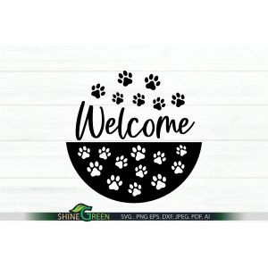 Welcome Dog or Cat Paws Round Sign SVG Cut File