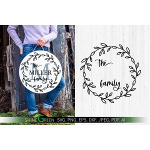 Family Monogram Wreath Round Sign Cut File