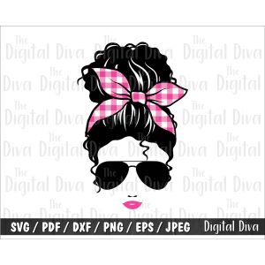 Pink Plaid Curly Messy Bun Cut File