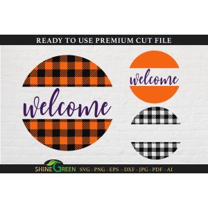 Welcome | Buffalo Plaid Halloween Round Sign Cut File