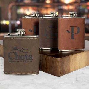 ENGRAVED LEATHERETTE FLASK