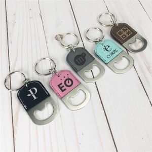 ENGRAVED LEATHERETTE KEYCHAIN BOTTLE OPENER
