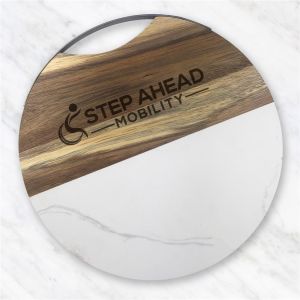 ENGRAVED WOOD AND MARBLED SERVING BOARD