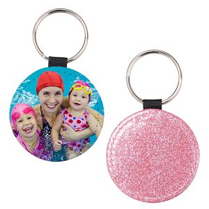 ROUND LEATHER KEYCHAIN - PINK GLITTER