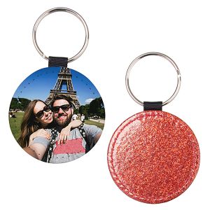 ROUND LEATHER KEYCHAIN - RED GLITTER