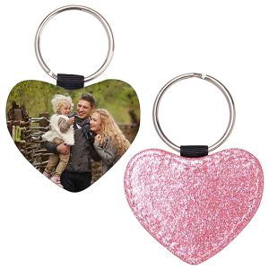 HEART LEATHER KEYCHAIN -PINK GLITTER