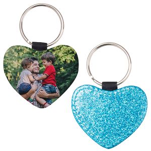 HEART LEATHER KEYCHAIN - BLUE GLITTER