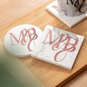 SQUARE MARBLE TEXTURE COASTER W CORK