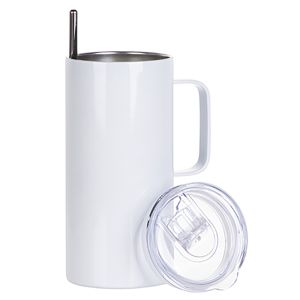 16 OZ STAINLESS STEEL TUMBLER WITH HANDLE - WHITE