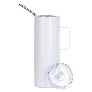 20 OZ STAINLESS STEEL TUMBLER WITH HANDLE - WHITE