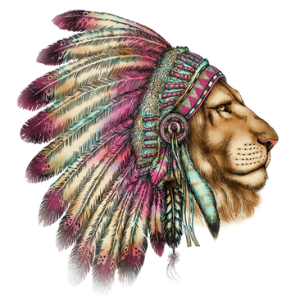 LION HEAD IN INDIAN HEADDRESS