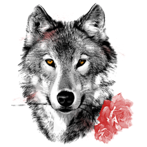 WOLF WITH CARNATION