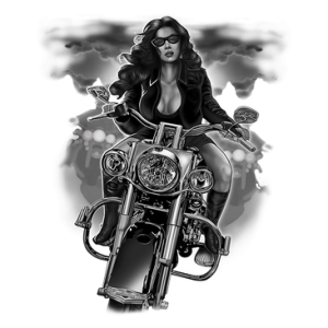 WOMAN RIDING MOTORCYCLE