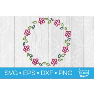 Wreath with Flowers and Leaves Cut File