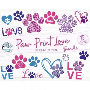 Paw Print Love Bundle Cut File