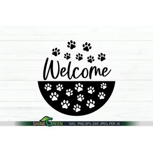 Welcome Dog or Cat Paws Round Sign SVG Cut File