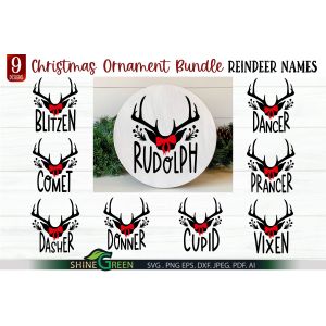 Christmas Reindeer Names SVG Bundle Cut File