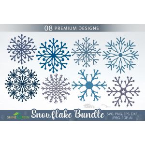 Snowflake Bundle with 8 Floral Snowflakes Cut File