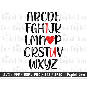 Alphabet I Love You Cut File