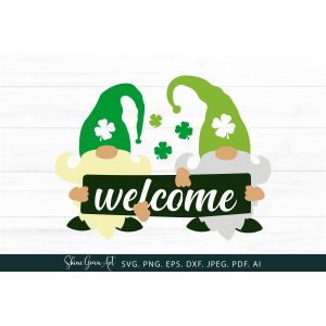 Gnomes Welcome Sign St Patrick's Day Cut File