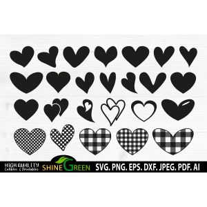 25 Hearts Bundle with 25 Polka Dot and Buffalo Plaid Patterns Cut File