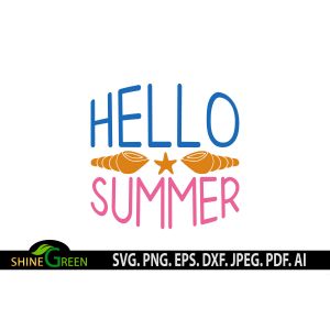 Hello Summer Round Sign with Seashell Cut File
