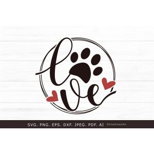 Love Paw Dog Round Sign Valentine's Day Cut File