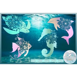 Sea Turtle Dolphin Angel Fish Seahorse Floral Mandala Bundle Cut File