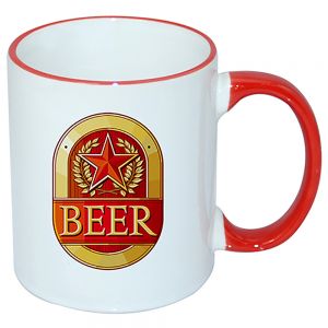 CASE OF 36 -11 OZ RED HANDLE MUGS