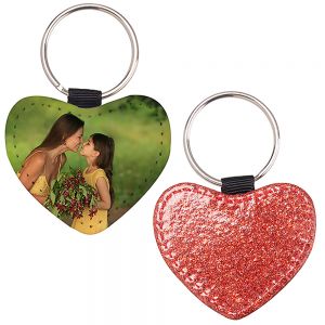 HEART LEATHER KEYCHAIN - RED GLITTER